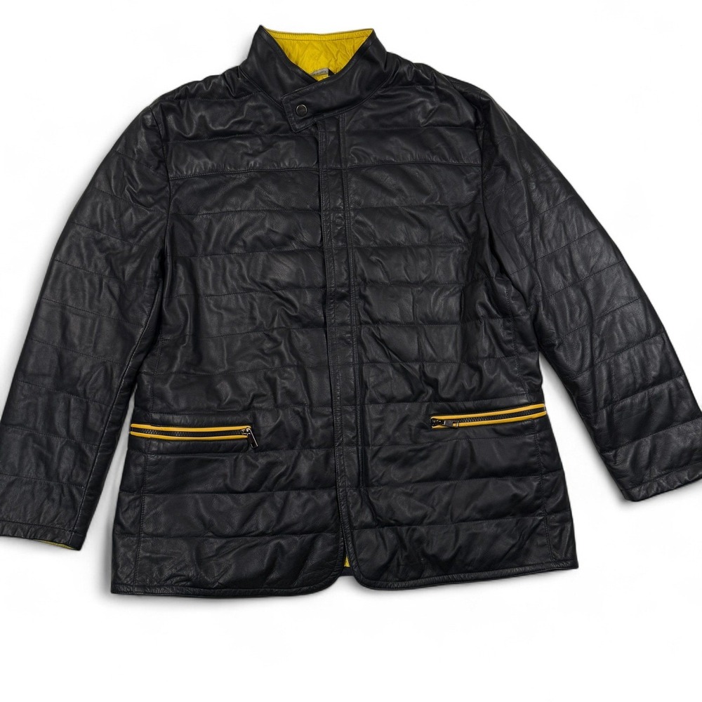 Calzaiuoli Leather Factory Jacket Mens 56 Black Down Puffer Made in Italy 46 US‎